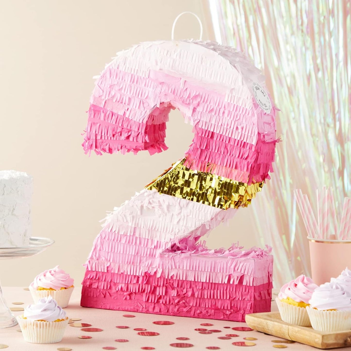 Number 5 Pinata, Pink and Gold Foil for Girls 5th Birthday Party Decorations (Small, 16.5 x 11.6 x 3 In)