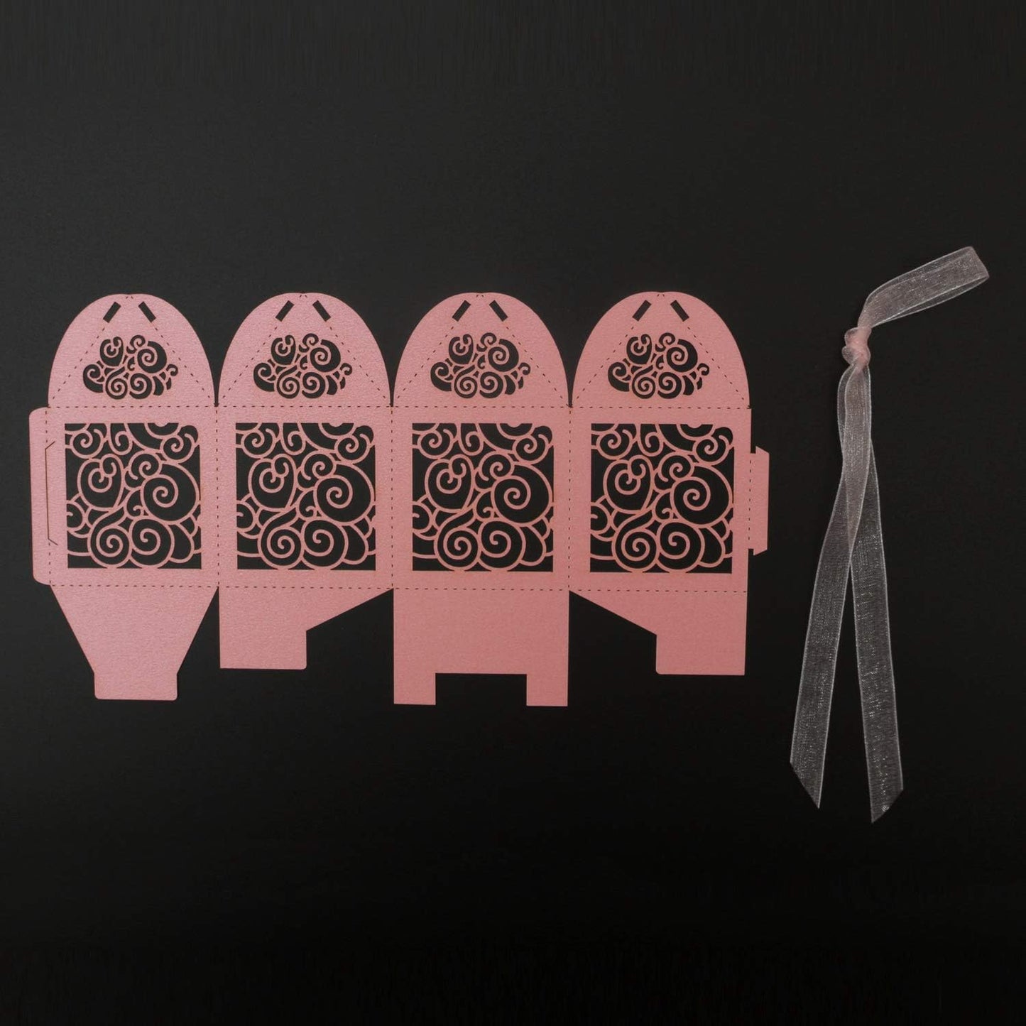 KPOSIYA 100 Pack Wedding Favor Boxes Laser Cut Boxes Party Favor Box Small Gift Boxes Lace Candy Boxes for Wedding Bridal Shower Baby Shower Birthday Party Anniverary with Ribbons (Pink, 100)