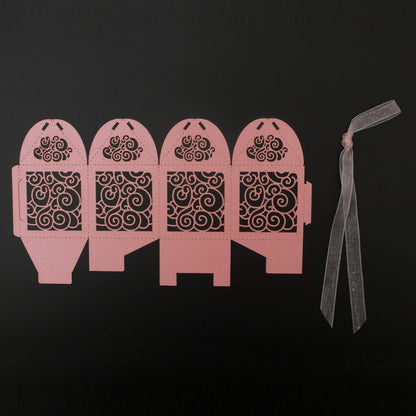 KPOSIYA 100 Pack Wedding Favor Boxes Laser Cut Boxes Party Favor Box Small Gift Boxes Lace Candy Boxes for Wedding Bridal Shower Baby Shower Birthday Party Anniverary with Ribbons (Pink, 100)