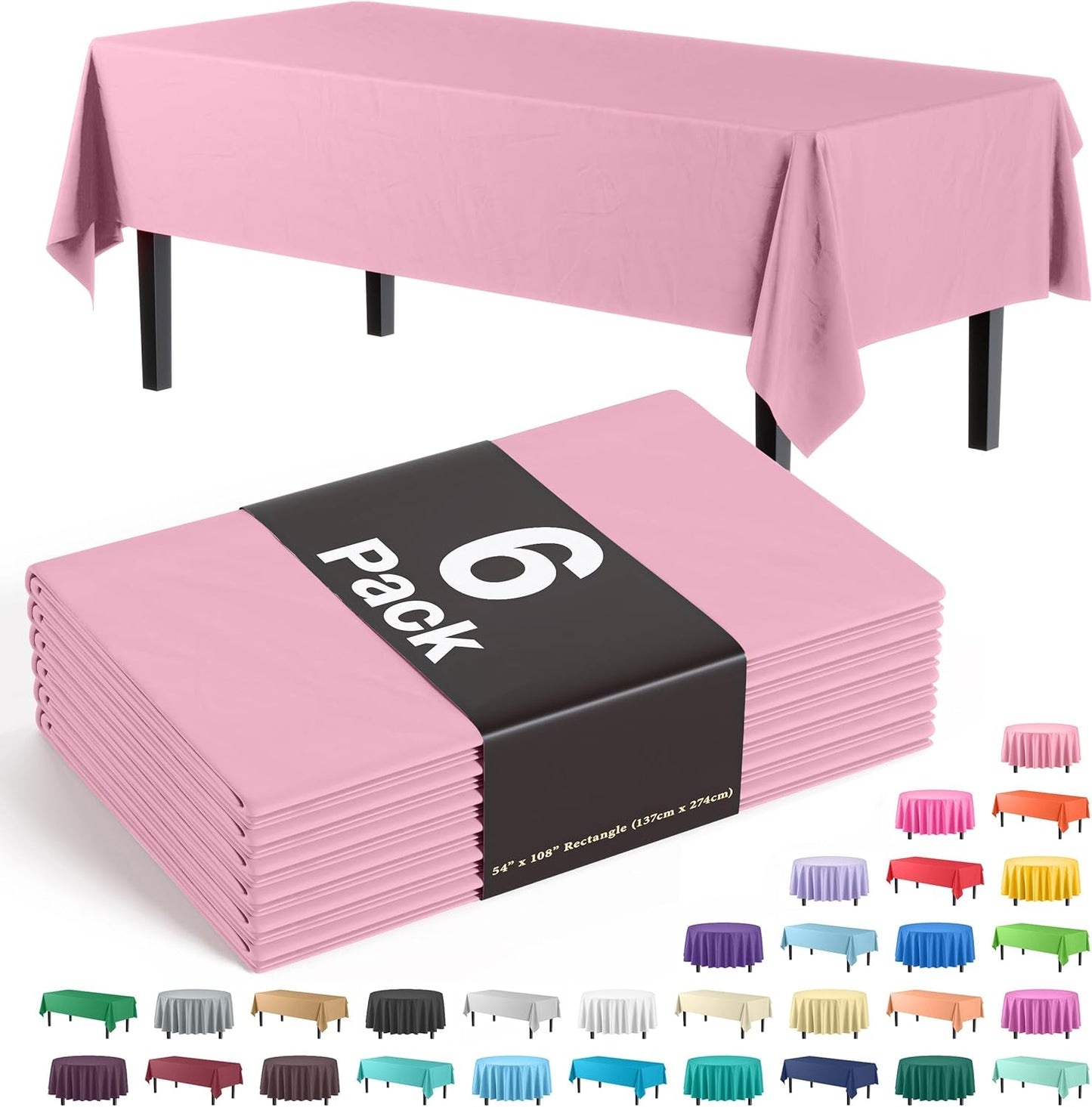 Exquisite Party Solids 6-Pack Premium Plastic Tablecloth 54in. x 108in. Rectangle Plastic Table Cover - Navy