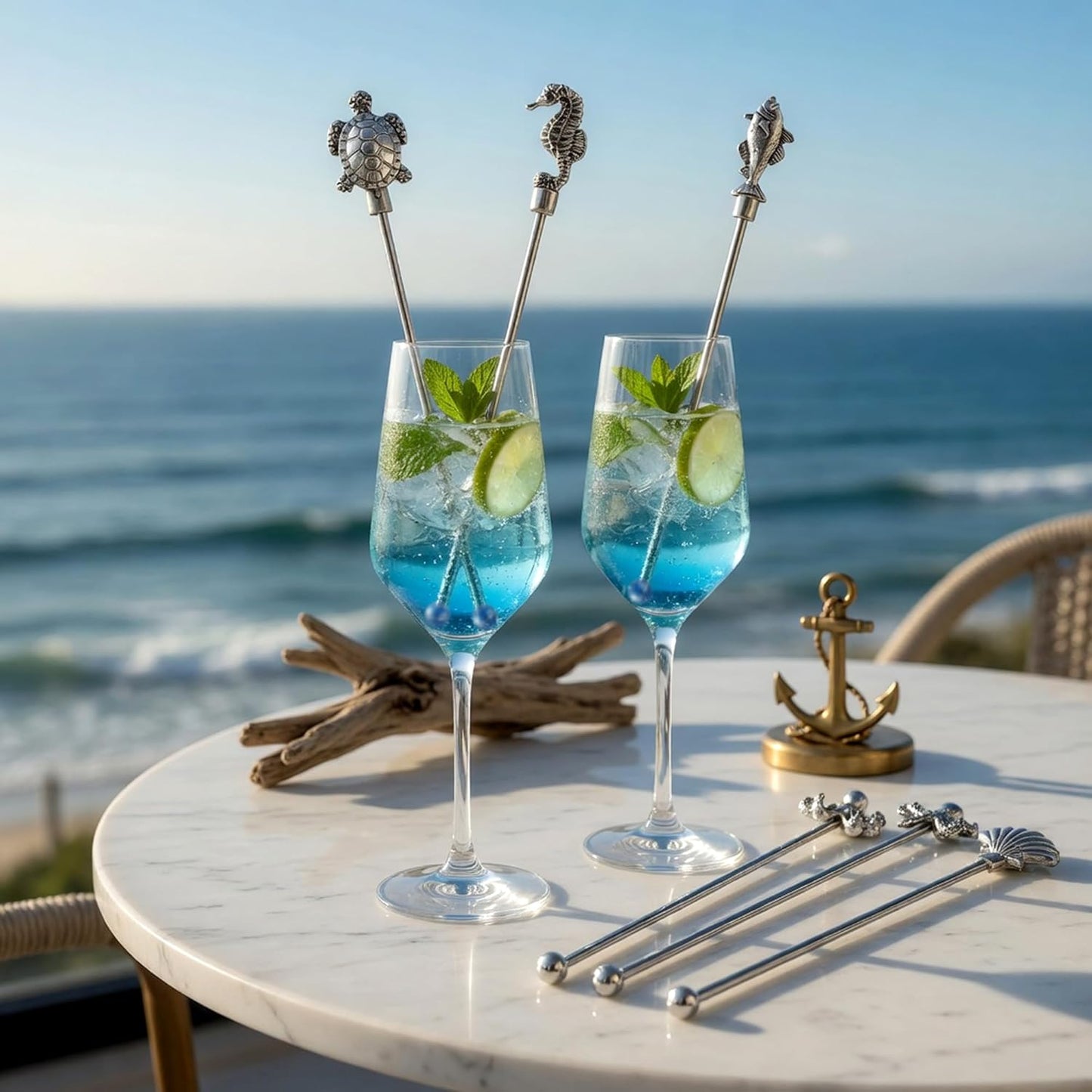Homestia 7.5" Stainless Steel Cocktail Stirrers with Cute Animal Design, Set of 6 Reusable Swizzle Sticks for Coffee, Martini, Drinks - Dishwasher Safe Metal Bar Tools Stir Sticks