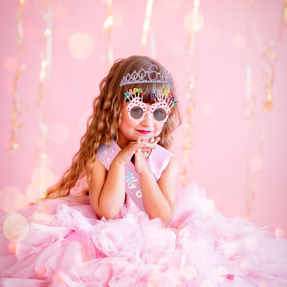 YARIEW 3rd Birthday Decorations, 3rd Glitter Purple Sash and Crown Kit with Happy Birthday Sunglasses, Tiara Princess Crown and Sash Party Outfit Accessory