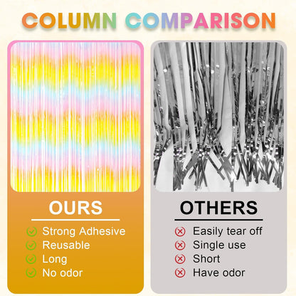 Voircoloria 3 Pack 3.3x8.2 Feet Gold Foil Fringe Backdrop Curtains, Tinsel Streamers, Fringe Backdrop for 2025 New Years Eve, Graduation, Birthday, Baby Shower, Gender Reveal, Disco Party - Colors B