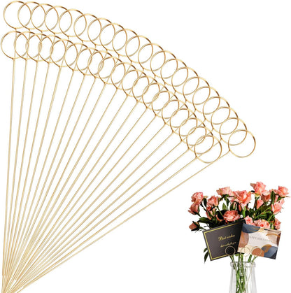 30 Pcs Metal Wire Floral Picks 13 Inch Wire Place Card Holder, Metal Table Name Number Clips Picture Stand, Round Photo Memo Flower Card Holder for Wedding Party Birthday Cake (Silver Round)