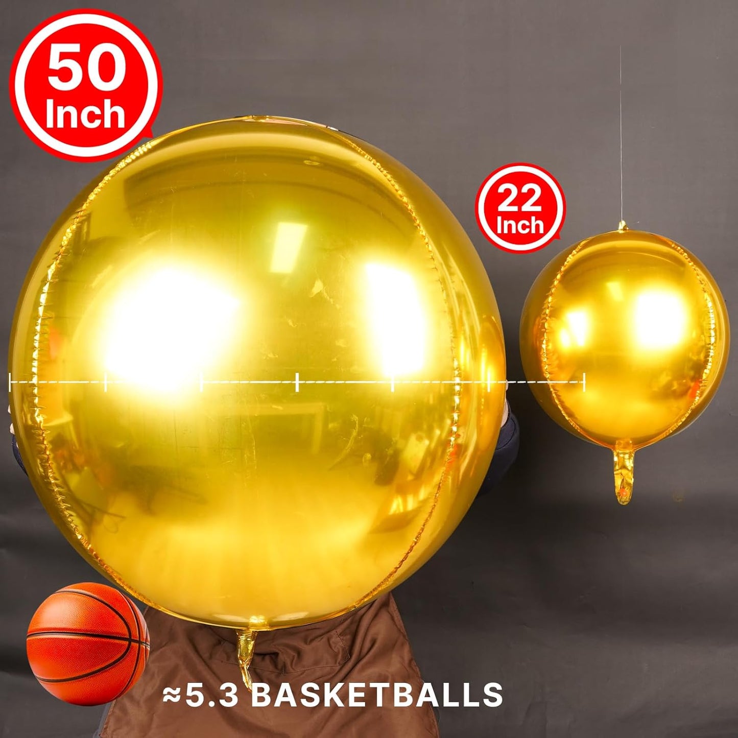 PartyWoo Metallic Gold Foil Balloons 20pcs Different Sizes Pack of 22 15 10 Inch Large Round Foil 4D Inflatable Mirror Ball Mylar Balloons for Graduation Birthday Baby Shower Party Decorations