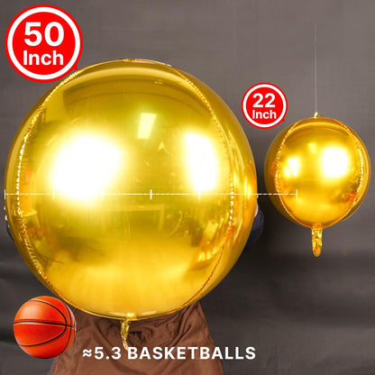 PartyWoo Metallic Gold Foil Balloons 20pcs Different Sizes Pack of 22 15 10 Inch Large Round Foil 4D Inflatable Mirror Ball Mylar Balloons for Graduation Birthday Baby Shower Party Decorations