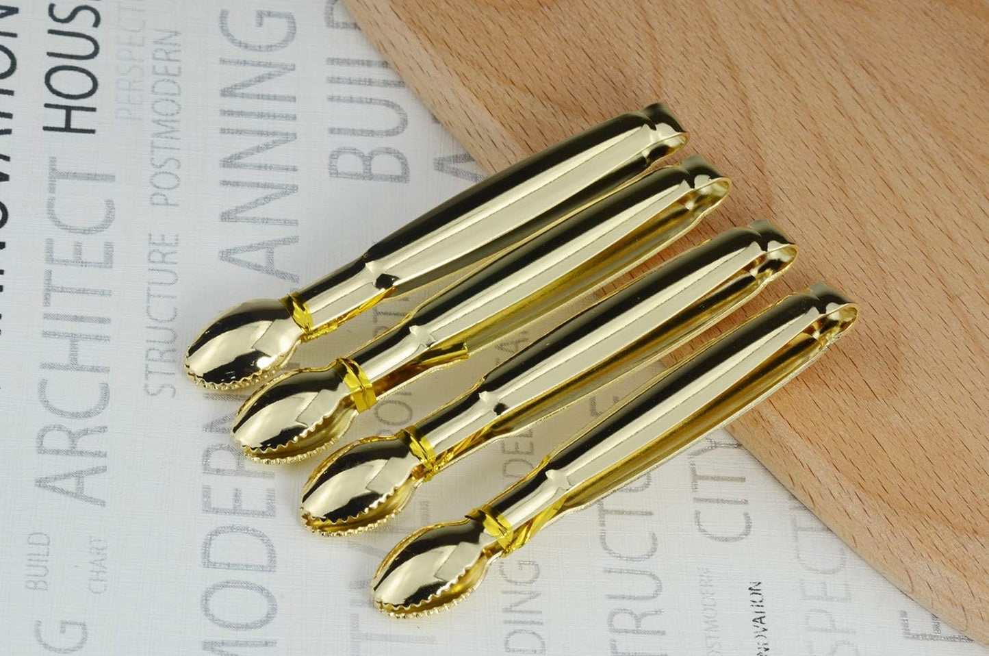 5.75" Mini Appetizer Tongs Set, Tiny Stainless Steel Small Tongs for Serving, Tea Party, Coffee Bar, Desserts, Set of 4 (Gold)