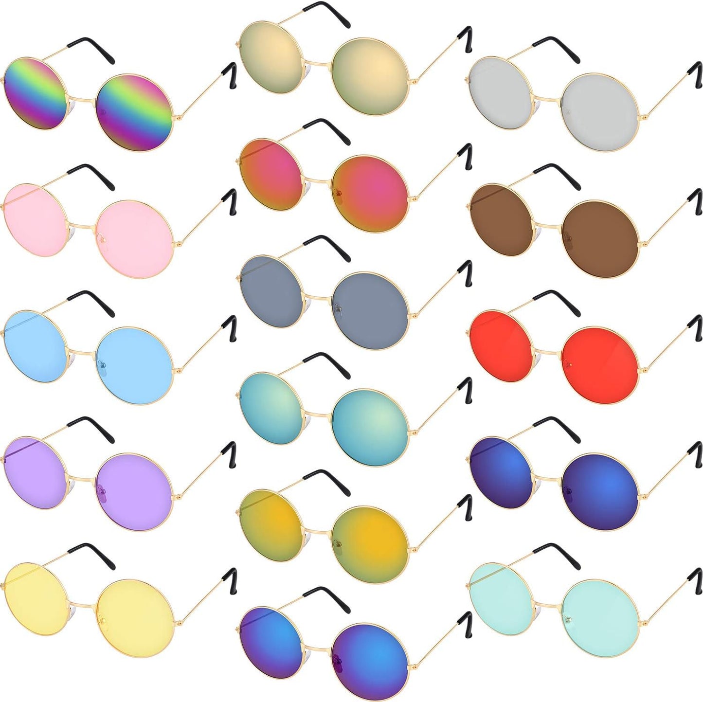 16 Pairs 60s 70s Hippie Circle Glasses Colorful Glasses for Women Men Costume Party Favor(Rainbow Color Set)