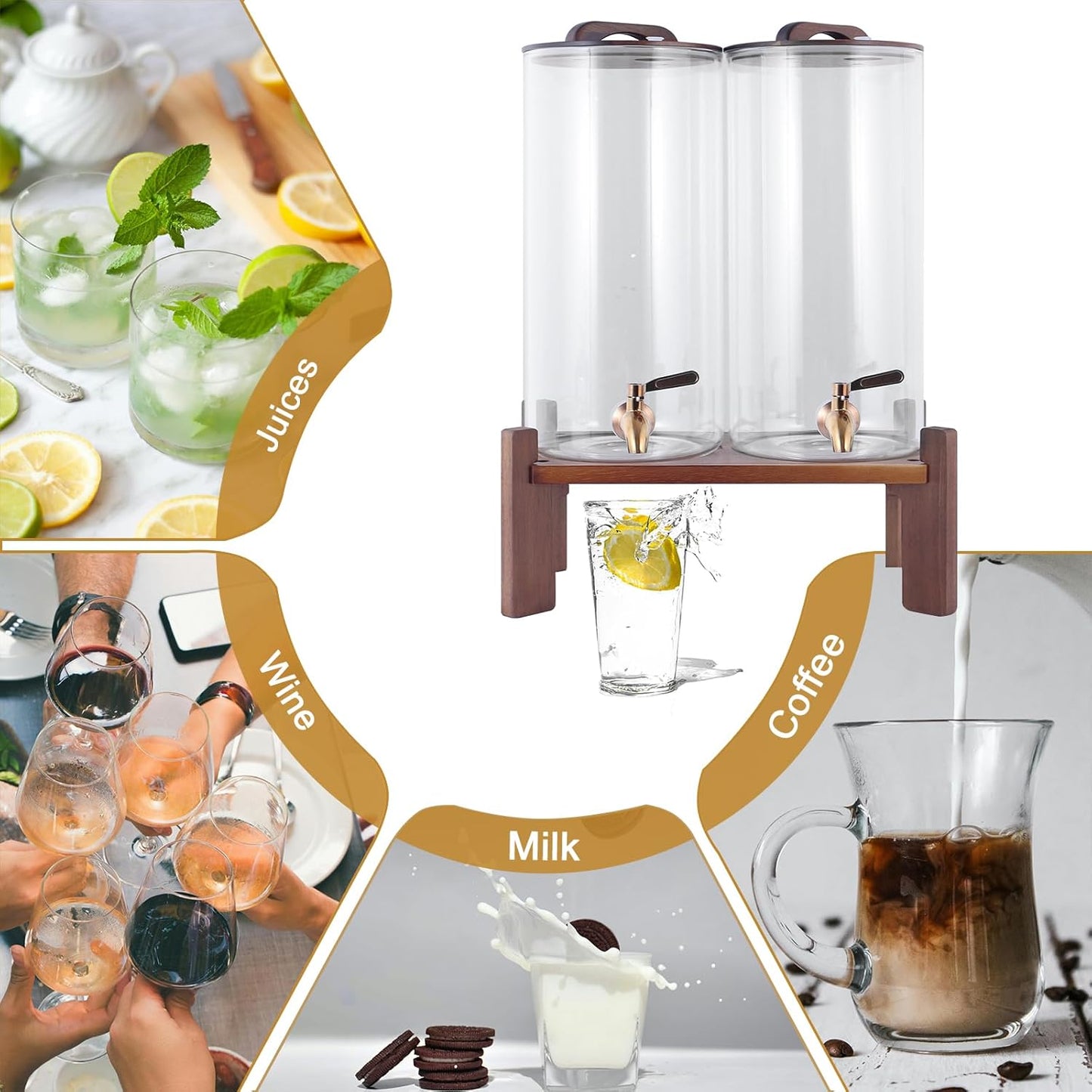 2PCS 1.6 Gallon Drink Dispenser,Glass Water Dispenser with Stand,Beverage Dispenser with Stainless Steel Spigot,Drink Dispensers for Parties,Bars,Restaurants