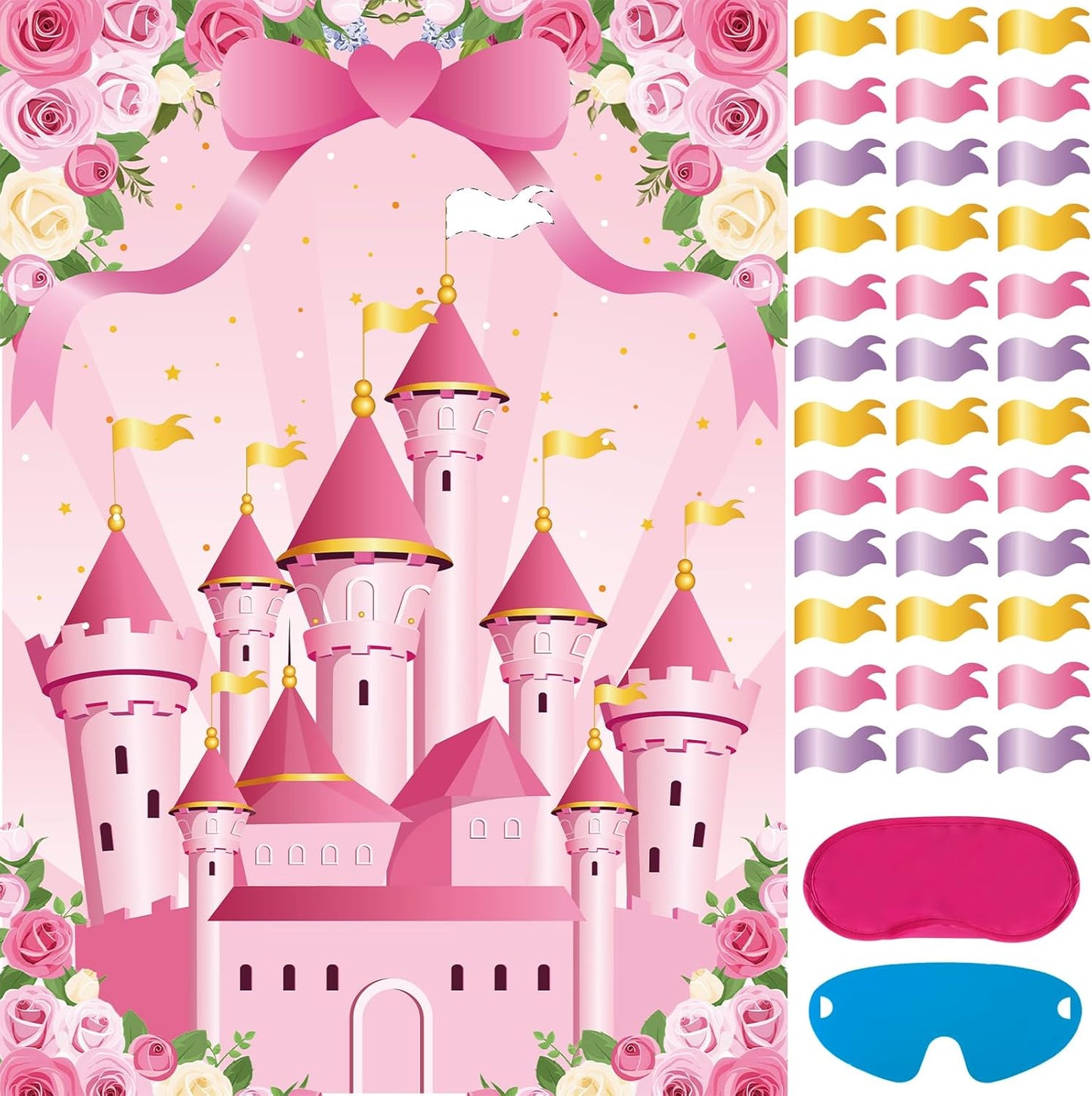 Pin The Crown on The Princess Party Games for Girls Princess Birthday Party with 24 Pcs Crowns, Large Princess Poster for Kids Girls Princess Birthday Party Princess Tea Party Decorations