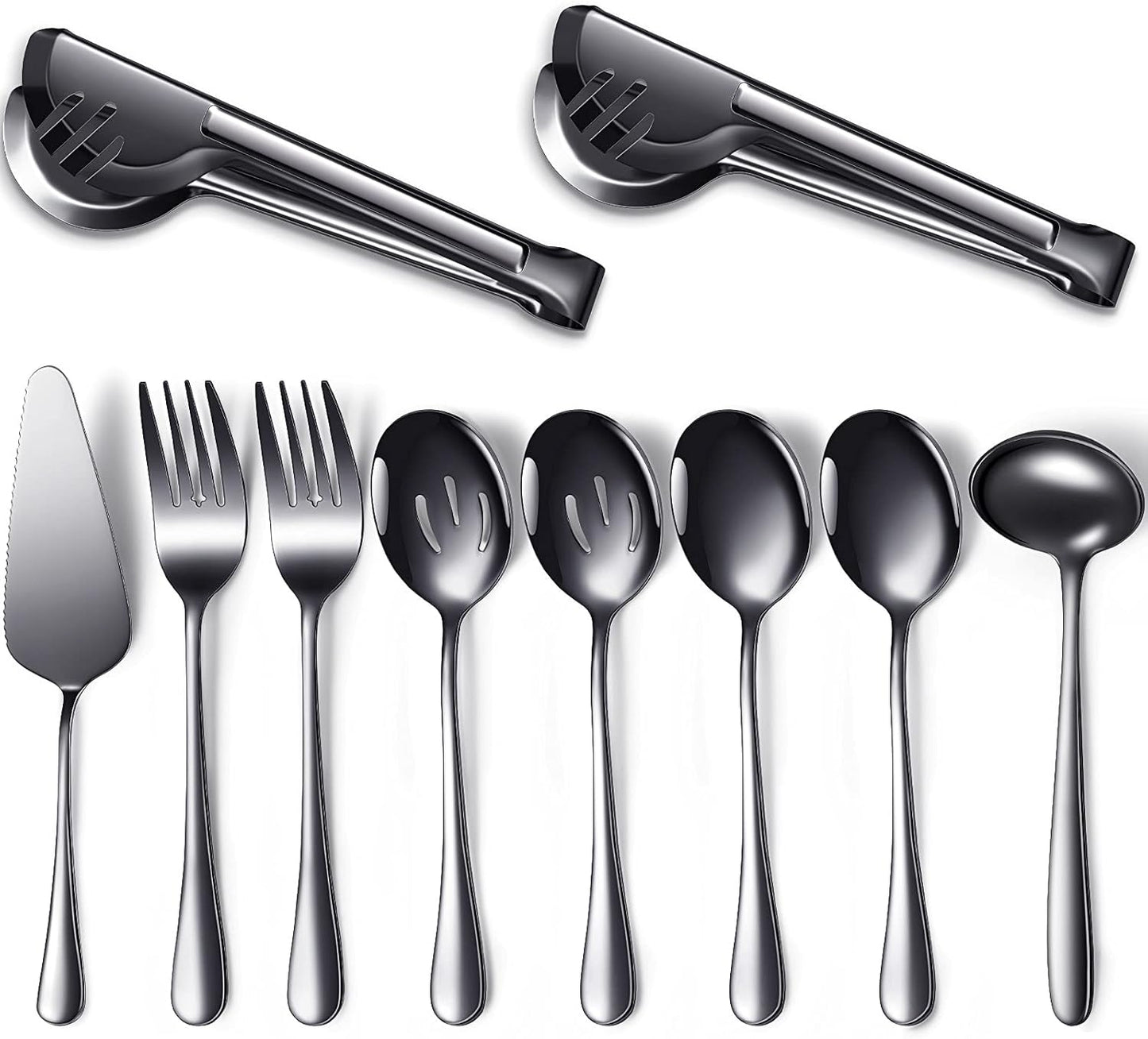 Patelai Serving Utensils Set Include Stainless Steel Large Spoons Slotted Spoons Forks Tongs Soup Ladle and Pie Server for Parties Buffet Catering, Dishwasher Safe(Silver,10 Pieces)