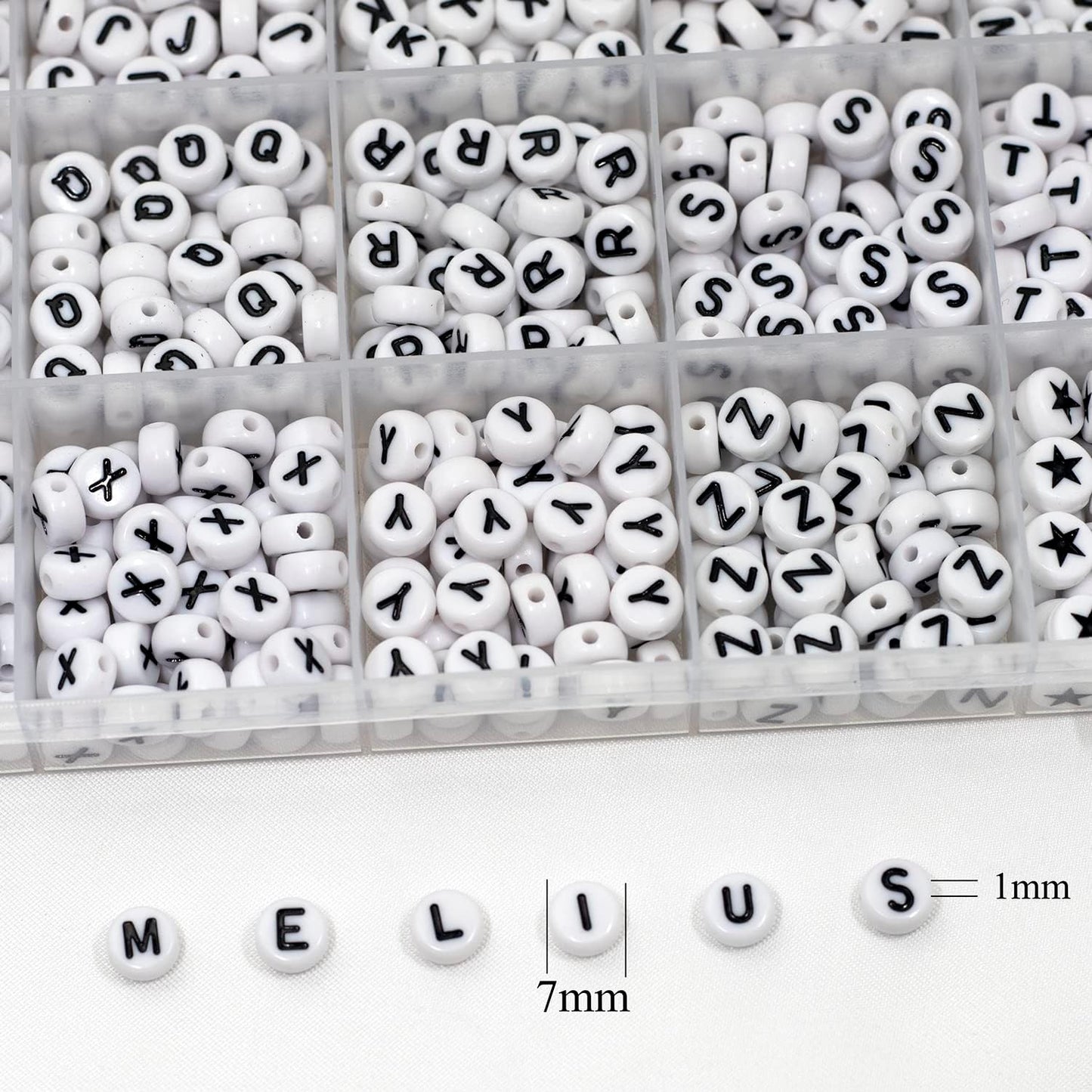 Melius 1450Pcs Acrylic Glow Letter Beads, Alphabetical Glowing in The Dark Beads in 28 Grid Box for Jewelry Making, DIY Bracelets, Necklaces, Key Chains (Glowing, 4x7mm)