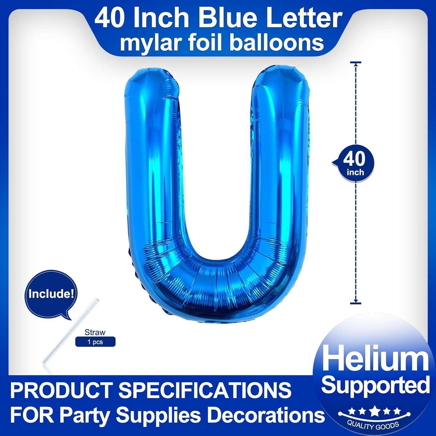 40 Inch Blue Letter A Balloons, DIY Phrase Foil Alphabet Letter A Balloons DIY Word A Banner for Birthday Anniversary Celebration Graduation Party Supplies Decoration