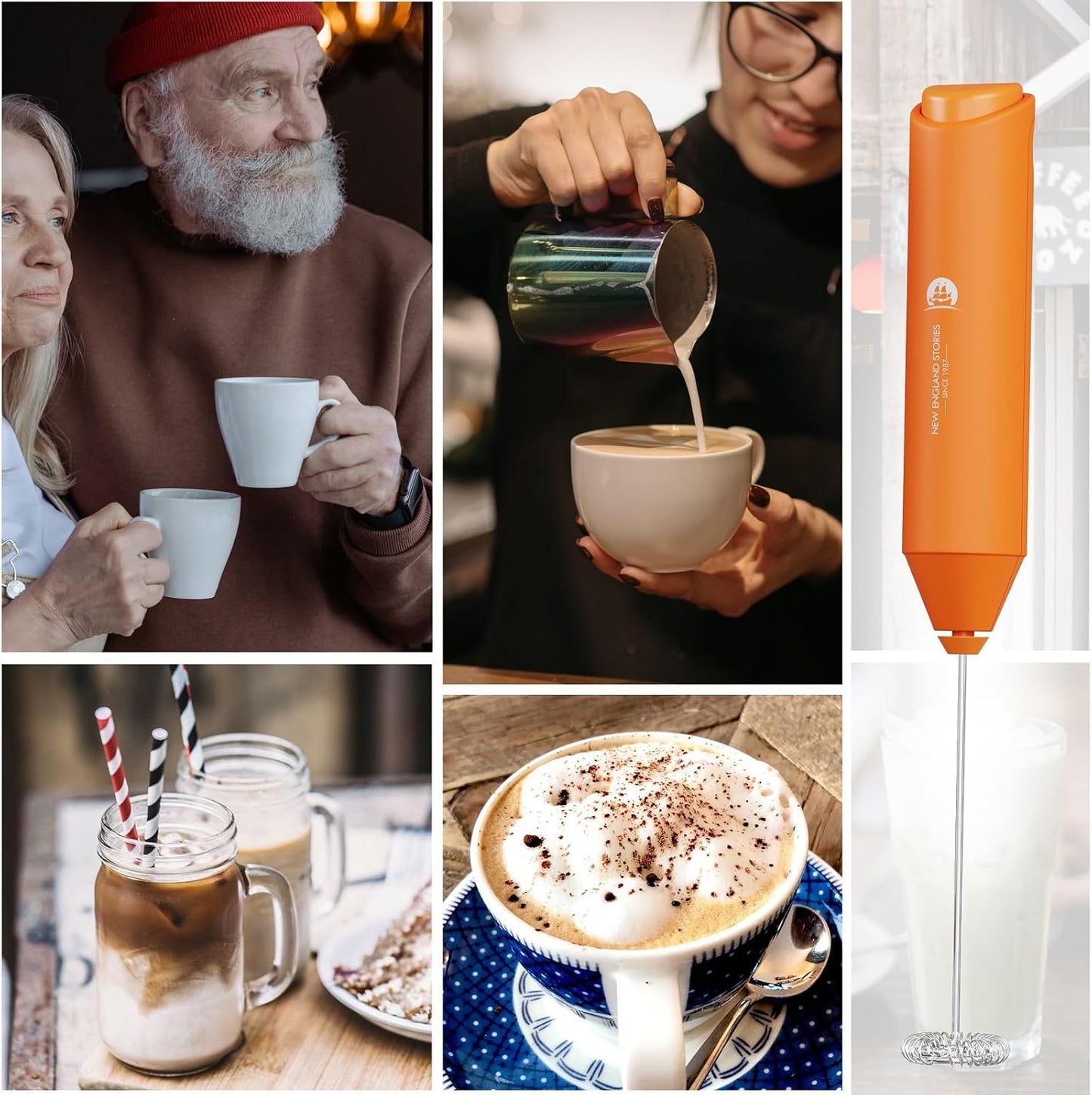 Powerful Milk Frother Wand - Mini Handheld Milk Frother with Stainless Steel Whisk - Battery-Powered Drink Mixer for Coffee, Lattes, Cappuccinos, Matcha - Coffee Enthusiasts Gift - Black