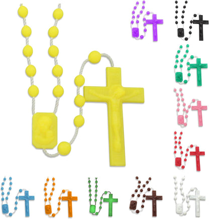 RosaryMart Catholic Rosary Beads for Prayer – Glow in the dark Plastic Rosary Necklace with Crucifix, Durable Nylon Cord, Made in Italy, Devotional Prayer Beads for Women and Men – Pack of 25