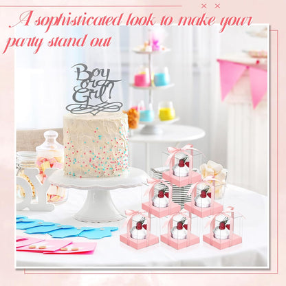 Thenshop 50 Pcs Clear Cupcake Boxes Individual 3.5 Inch Plastic Single Cupcake Containers Boxes with Inserts and Ribbon Individual Cake Storage Holders for Cake Kitchen(Dark Blue)