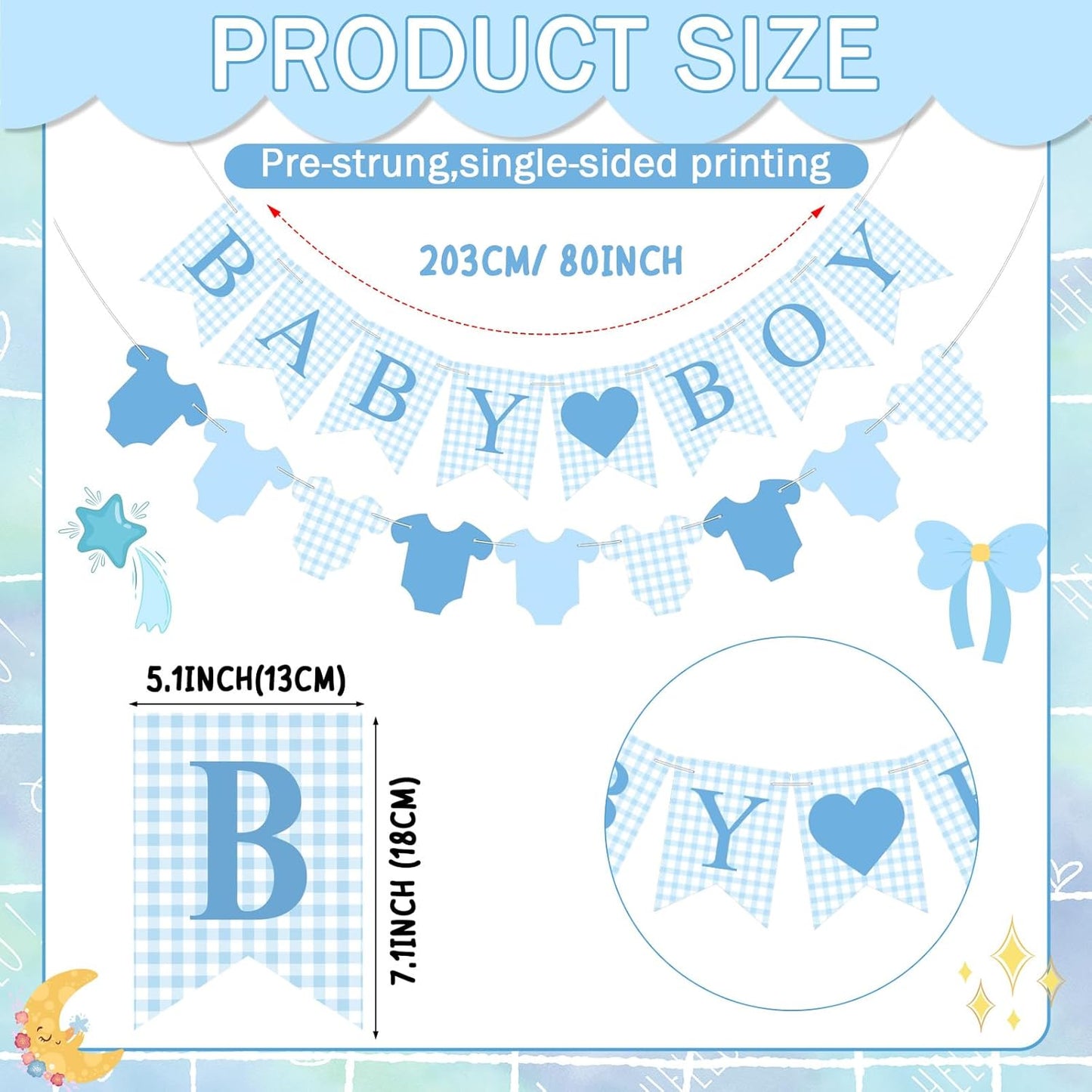 Hahafelt 1 Pcs Blue Gingham Welcome Baby Boy Banner for Baby Shower Party Decorations Pre Strung Gender Reveal Paper Banner for Table, Wall, Mantel Display Party Decor Supplies