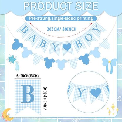Hahafelt 1 Pcs Blue Gingham Welcome Baby Boy Banner for Baby Shower Party Decorations Pre Strung Gender Reveal Paper Banner for Table, Wall, Mantel Display Party Decor Supplies