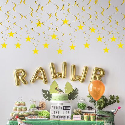 Gold Twinkle Stars Hanging Swirls Decorations Ceiling Swirl Foil Decoration Hanging Gold Party Supplies for Birthday Baby Shower Wedding, 32 pcs
