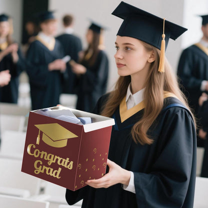 Graduation Card Box Holder, Congrats Grad Foldable Cardboard Decorations Box for Graduation Party Decoration and Grad Parties (Black)