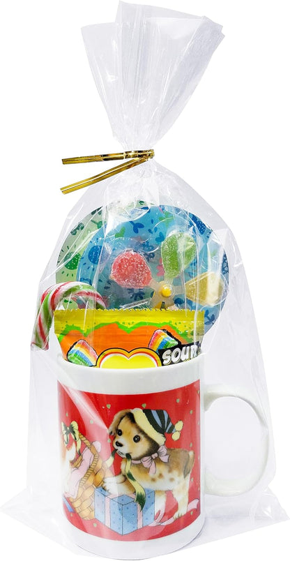Wowfit 50 CT 8x11 inches Clear Bottom Gusset Cellophane Treat Bags with 6" Gold Twist Ties, Cello Packaging for Mugs, Dessert, Muffins, Party Favors and Gift Wrapping