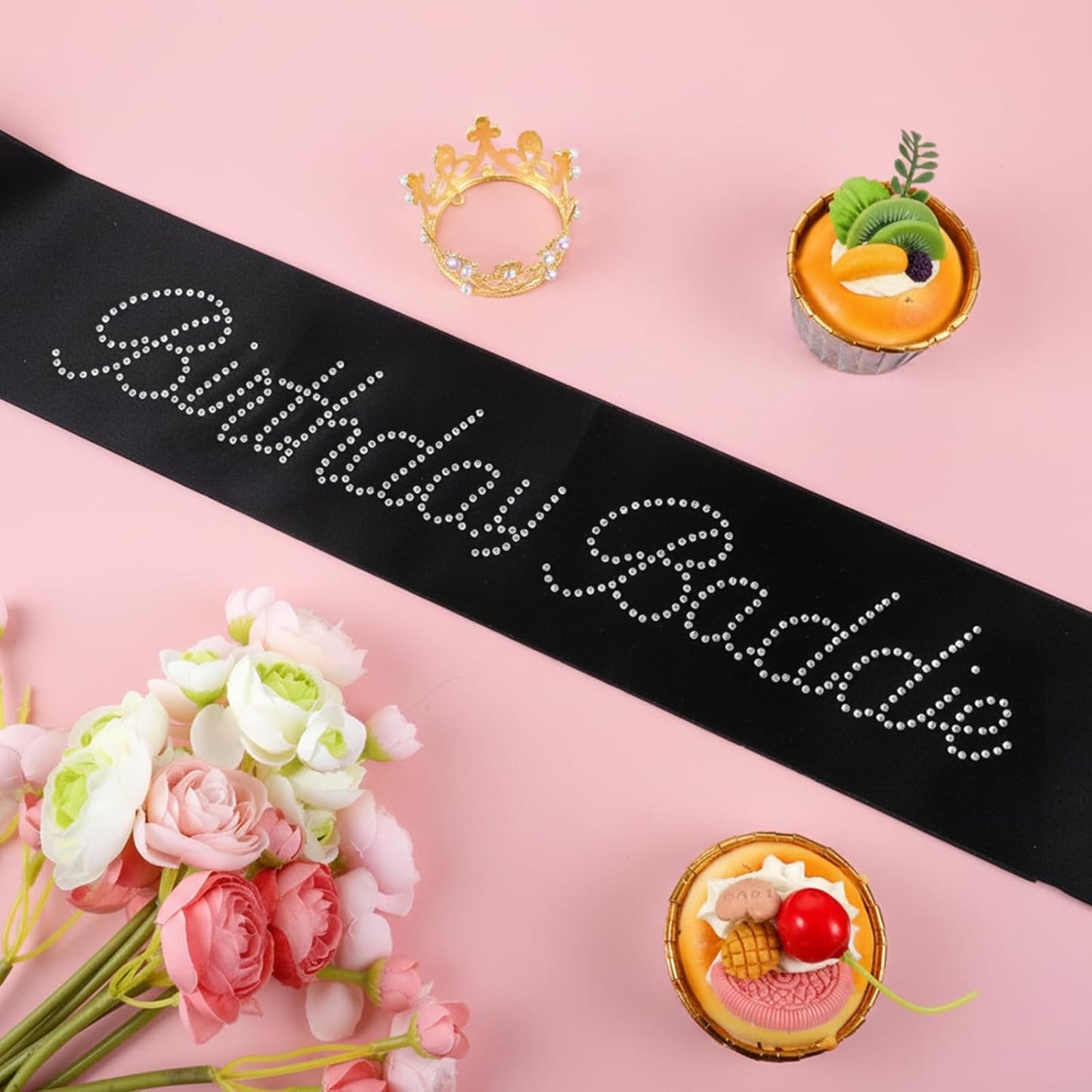 Birthday Sash for Women Birthday Baddie Sash Glitter Black Birthdays Sashs Funny Birthdays Sashs with Glitter Rhinestones Decorations for Women Funny Baddie Decorations Party Supplies