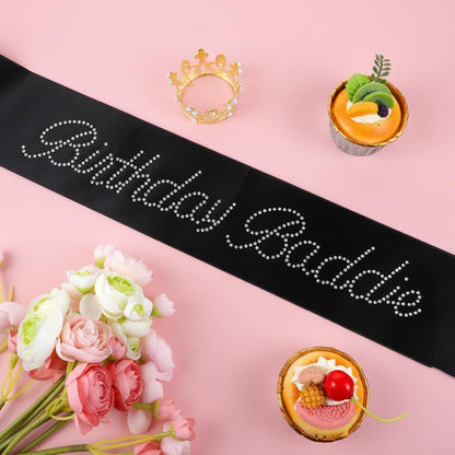 Birthday Sash for Women Birthday Baddie Sash Glitter Black Birthdays Sashs Funny Birthdays Sashs with Glitter Rhinestones Decorations for Women Funny Baddie Decorations Party Supplies