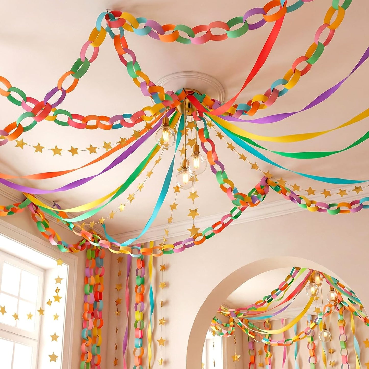 TaoBary Decorations Crepe Streamers Sheet Paper Strips Chain Garland Star Hanging for Party Birthday Wedding Decor(600,Pastels,Same Size)