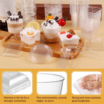 LifeIdeas 380 Pack Mini Dessert Cups with Spoons and lids, 5 oz Mini Clear Parfait Cups, Shooters Cups for Party, Round Yogurt Cups, Reusable Fruit Ice Cream Cake Pudding Cups