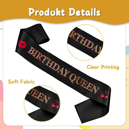 Cheetah Print Birthday Decorations Girls - 2 Pcs Leopard Birthday Queen Sash It’s My Birthday Badge Black Cheetah Birthday Accessories for Girls Women Party Decorations Gift