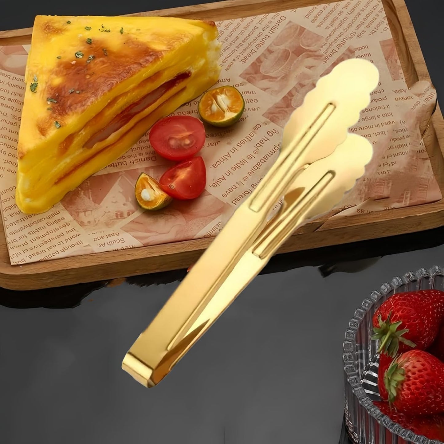 9 Inch Gold Buffet Tongs Set of 4, Stainless Steel Food Serving Utensils Tong for Cooking, Salad, Barbecue, Buffet, Toast