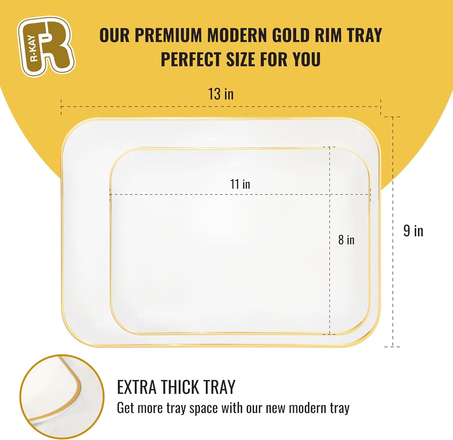 3 Pack Plastic Serving Trays for Party - Gold Serving Tray 8 x 11 Inch - Heavy Duty Dessert Trays for Food - Rectangular Party Serving Trays for Entertaining - Clear Cookie Platters