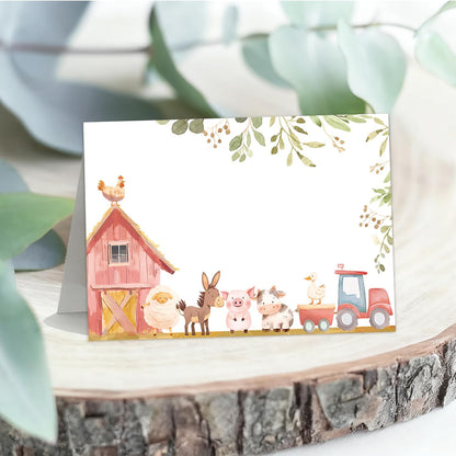 24 Pcs Farm Animals Place Cards, Barn Animals Themed Buffet Food Labels and Tent Name Cards for Baby Shower and Birthday Party Table Setting Decorations Supplies (Red)