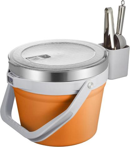 COKTIK 7L Vacuum Insulated Ice Bucket with Lid and Scoop& Tongs，Large capacity Stainless Steel Beverage Bucket for Cocktail, Champagne, Wine, Beer，Large Parties（Milk White Suit）
