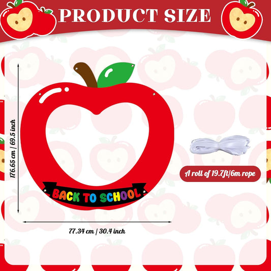 Apple Shaped Photo Prop Selfie Frame Back to School Photo Booth Props Frame First Day of Schools Backdrop Decor Welcome Party Banner Supplies for Students Teacher Birthday Apple Parties Sign
