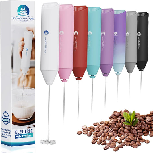 Powerful Milk Frother Wand - Mini Handheld Milk Frother with Stainless Steel Whisk - Battery-Powered Drink Mixer for Coffee, Lattes, Cappuccinos, Matcha - Coffee Enthusiasts Gift - Black