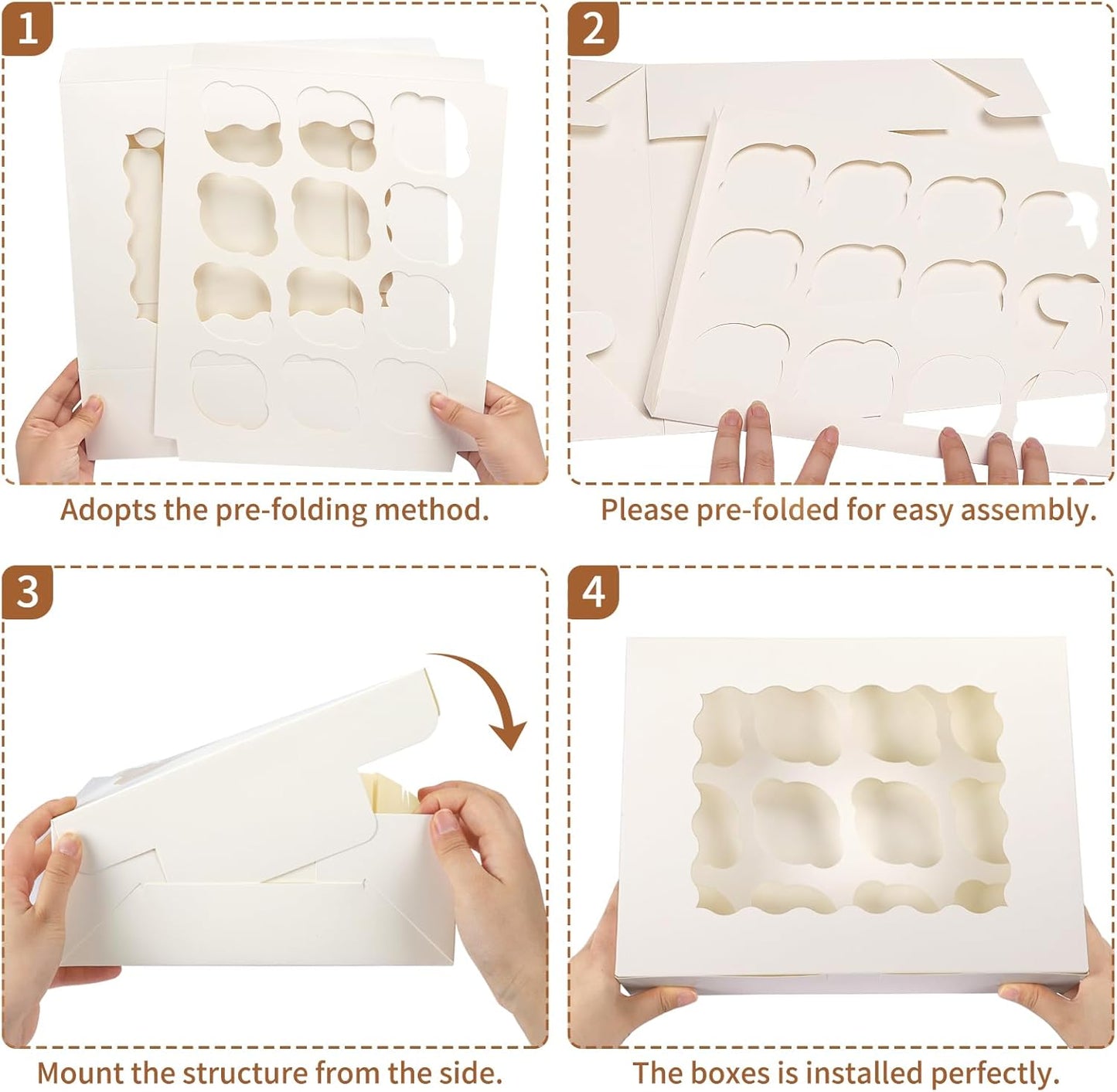 TOMNK 20pcs Cupcake Boxes, Cupcake Boxes 12 Count, 13x10x3.5 Inch White Containers Bakery Holders with Windows and Inserts to Fit Muffins, Cookies