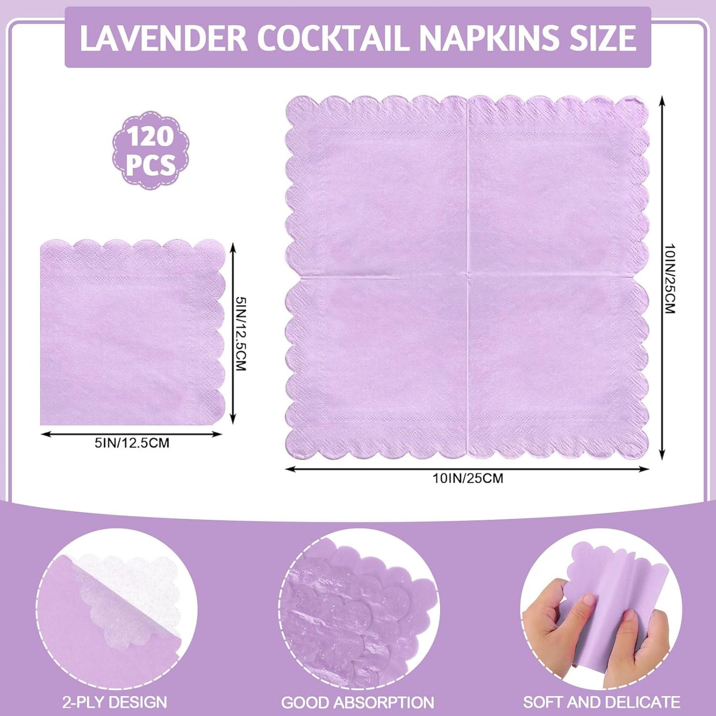 NatNarr 120 Pcs Cocktail Napkins Pink Mothers Day Paper Napkins Light Pink Dessert Beverage Napkin Cute Scalloped Party Napkin for Baby Bridal Shower, Birthday, 5 x 5 Inch