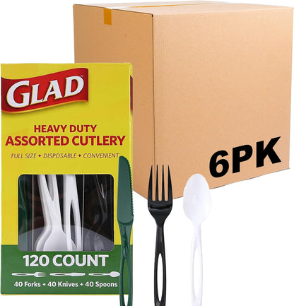 Glad Clear Disposable Cutlery Set with Heavy Duty Plastic Forks, Knives, and Spoons, Reusable Dishwasher Safe Plastic Utensils for Parties and Everyday Use, 240 Count