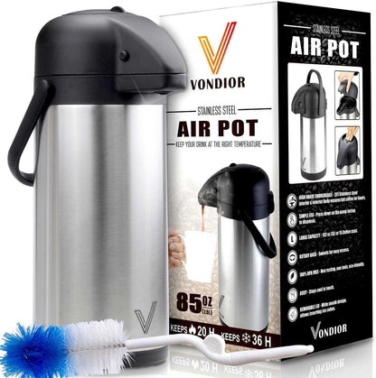 Coffee Carafe for Keeping Hot - 102oz/3L Airpot Coffee Dispenser with Pump - Insulated Stainless Steel Hot Beverage Dispenser for Parties - Thermal Carafe for Hot Drinks Water Tea Chocolate
