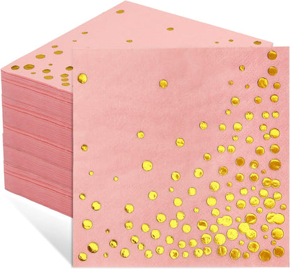 100 Pcs Gold Cocktail Napkins, 3-Ply Party Paper Napkins, 5 x 5 Inches Bar Napkin Disaposable for Weddings, Birthdays, Baby Showers, Anniversaries, and Cocktail Parties (White)
