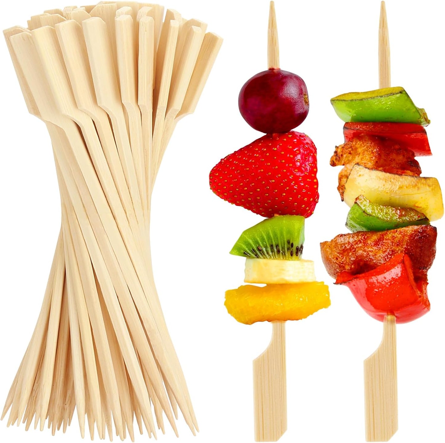 300PCS Cocktail Picks Bamboo Skewers for Appetizers, FATLODA Paddle Wooden Skewers, Fancy Flat Toothpicks for Appetizers, 4.7 IN Bamboo Sticks for Party Sandwich Fruit Charcuterie Boards Accessories