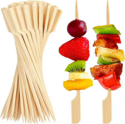 300PCS Cocktail Picks Bamboo Skewers for Appetizers, FATLODA Paddle Wooden Skewers, Fancy Flat Toothpicks for Appetizers, 4.7 IN Bamboo Sticks for Party Sandwich Fruit Charcuterie Boards Accessories
