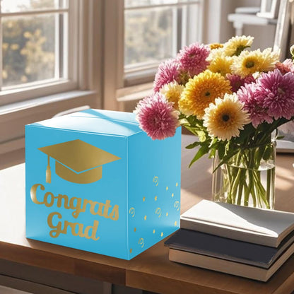 Graduation Card Box Holder, Congrats Grad Foldable Cardboard Decorations Box for Graduation Party Decoration and Grad Parties (Black)