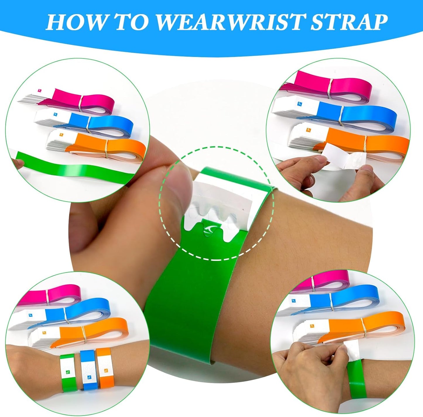 1000 Pcs Paper Wristbands for Events Waterproof Wrist Bands Lightweight Festival Identification Wristbands Neon Adhesive Event Wrist Band for Party