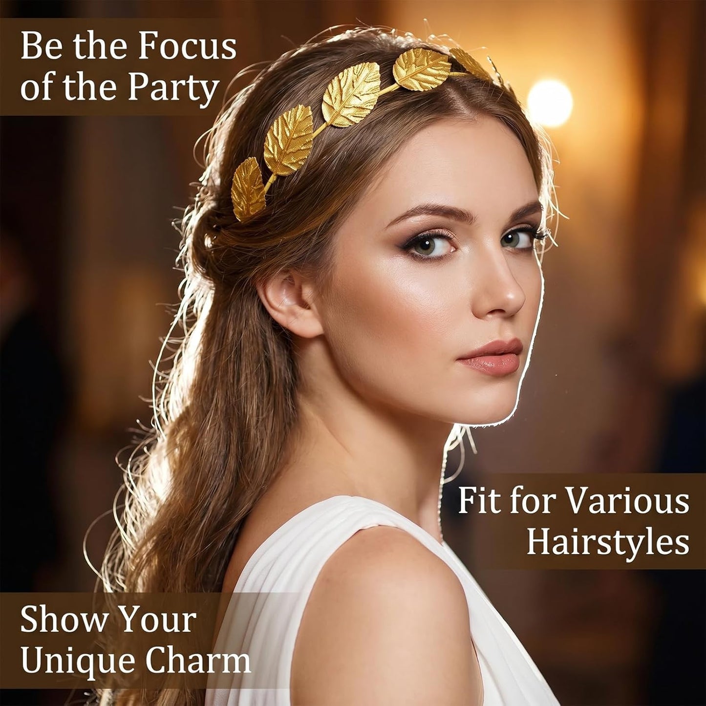 Hoypeyfiy 12 Pcs Gold Laurel Crown Wreath Headbands, Greek Goddess Roman Leaf Headpiece for Toga Party, Halloween Cosplay, Wedding, Prom, Festival Costume Accessories