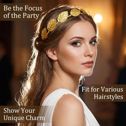 Hoypeyfiy 12 Pcs Gold Laurel Crown Wreath Headbands, Greek Goddess Roman Leaf Headpiece for Toga Party, Halloween Cosplay, Wedding, Prom, Festival Costume Accessories