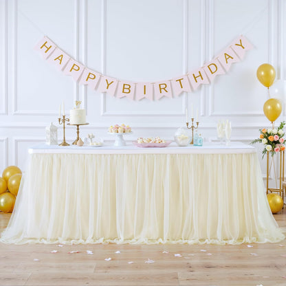 Suppromo 6ft Pink Tulle Table Skirt Baby Shower Tablecloth for Rectangle Tables or Round Tables Pink Ruffle Tutu Table Skirts Desk Skirt for Princess Girls Birthday Party Cake Dessert Decorations