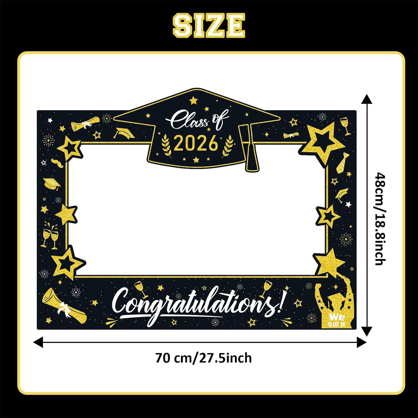 Graduation Decorations Class of 2026 Photo Booth Props - Blue and Gold 2026 Graduation Frame & Photo Props Congrats Grad Class of 2026 Decor for Graduation Party Supplies
