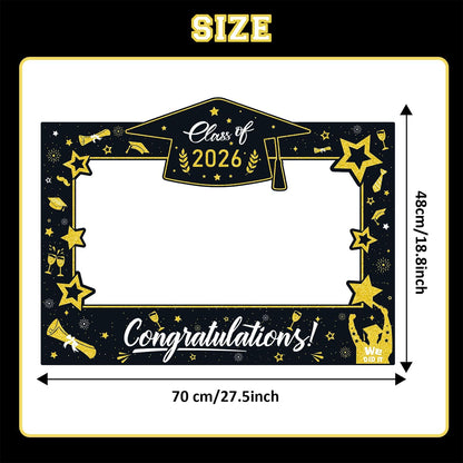 Graduation Decorations Class of 2026 Photo Booth Props - Blue and Gold 2026 Graduation Frame & Photo Props Congrats Grad Class of 2026 Decor for Graduation Party Supplies